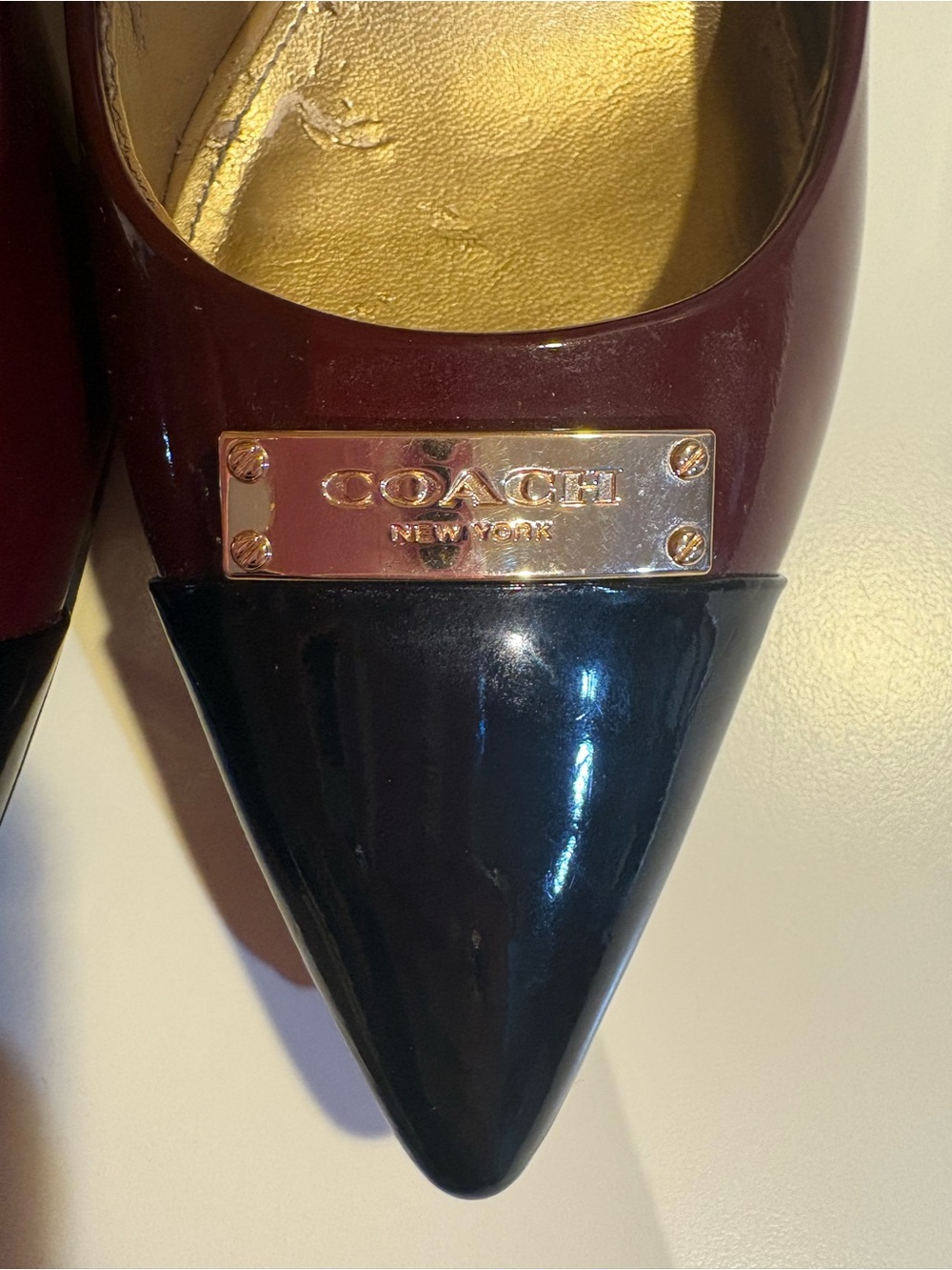Coach Burgundy and Black Patent Pointed Toe Pumps - Picture 4 of 10